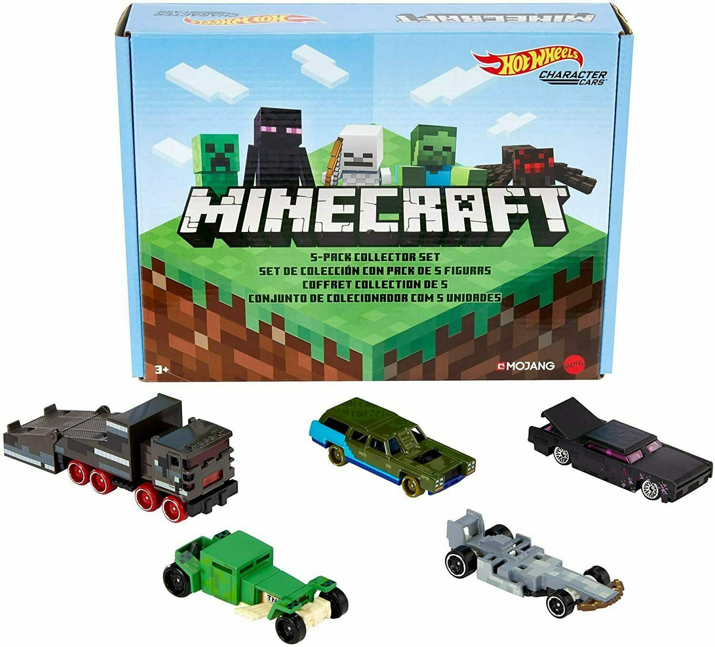 Hot Wheels 2021 - Character Cars / Minecraft / Boxed Set - 5 Cars - Creeper, Enderman, Skeleton, Zombie & Spider