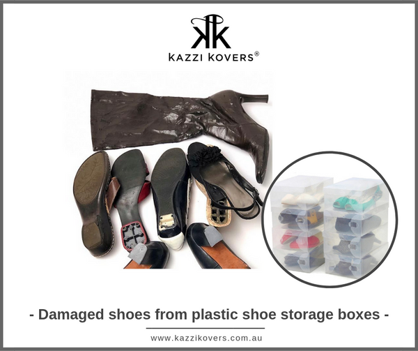 Damaged shoes from plastic shoe storage boxes