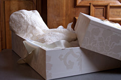 Wedding dress storage box with tissue paper