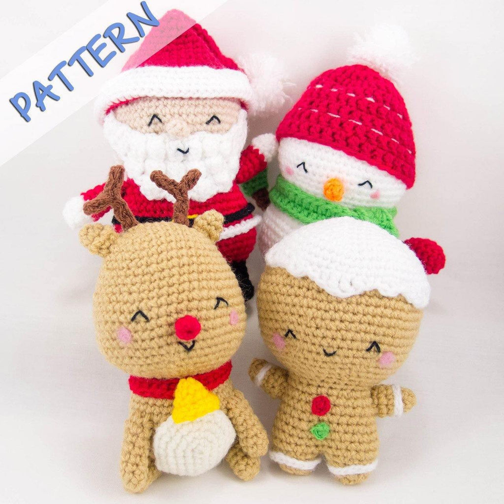 Christmas Crochet Patterns Set of 4 (Snowman, Gingerbread Man, Reind