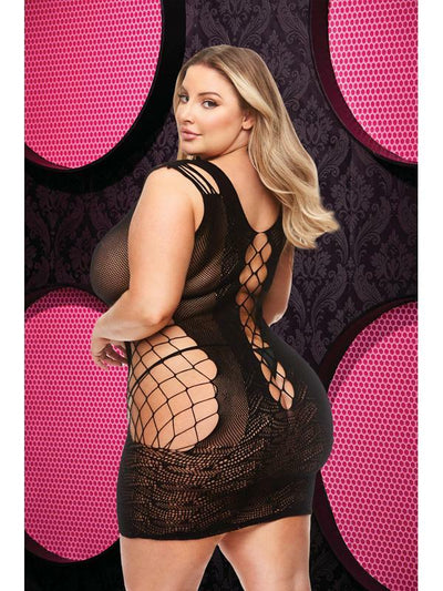 Lapdance Lingerie Lace and Fishnet Halter Dress - Queen