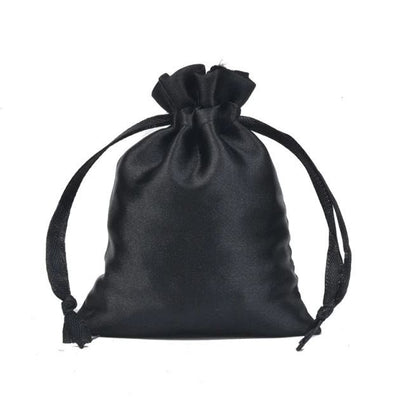 Black Silk Satin Drawstring Pouch - 18cm Length