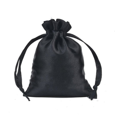 Black Silk Satin Drawstring Pouch - 18cm Length