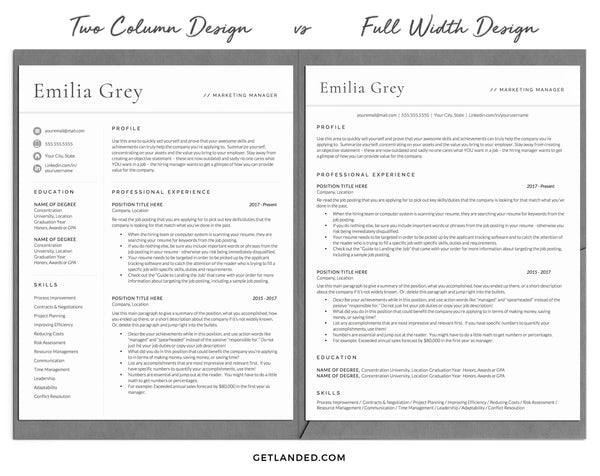 Best resume format for 2020, two column resume design vs full width resume design