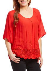 Red Lace-Hem Scoop Neck Fashion Top – Good Stuff Apparel