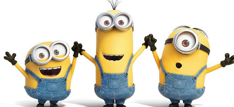 Three Minions holding hands