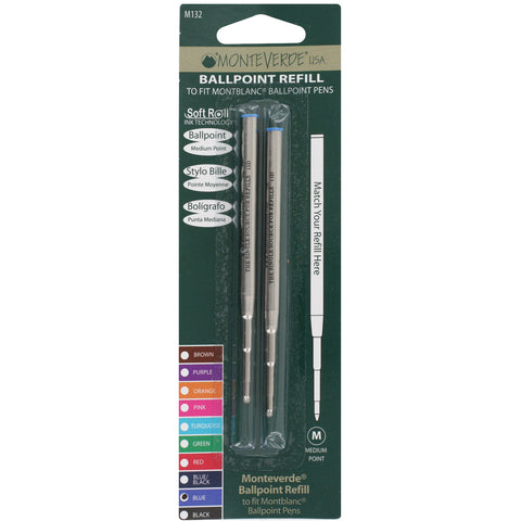 Mont Blanc Ball Point Pen Refills by Monteverde, Medium Point, Pack of 2 - Blue Ink