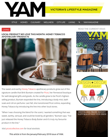 honey tobacco candles featured in yam magazine