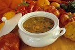 Colorful gazpacho in a bowl