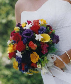 Close-up of a bride's multicolored posy - Renee's Garden