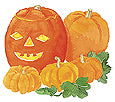 Watercolor image of Autumn Gold & Spookie pumpkins - Renee's Garden
