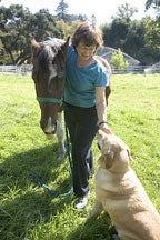 Renee Shepherd in the garden with her pets