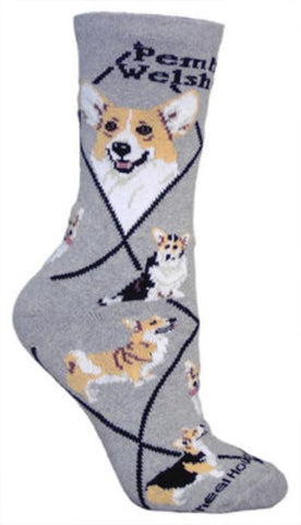 Adult Size Medium WELSH CORGI PEMBROKE Adult Socks/Grey Made in USA
