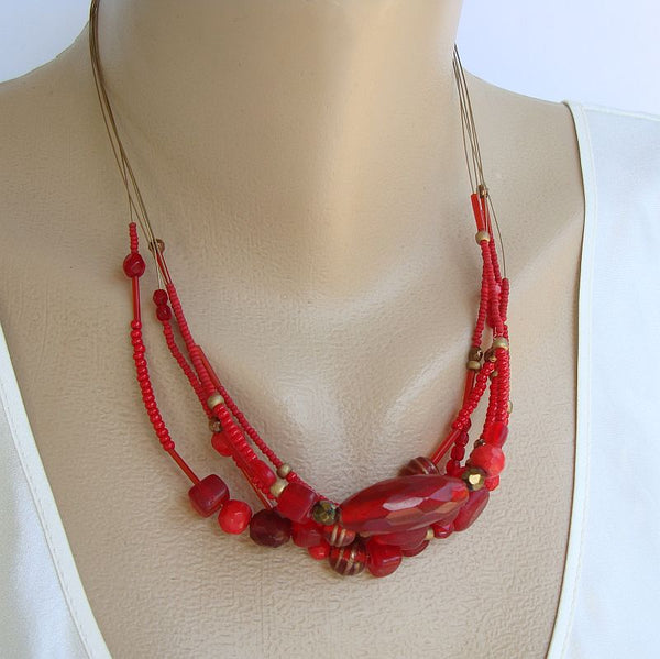 Chico's 5 strand Red Glass Bead Necklace – Sharon's Vintage Jewelry