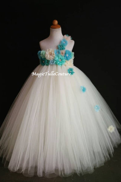 Blue Teal Mint Ocean Beach Wedding Flower Girl Dress Color Can Be