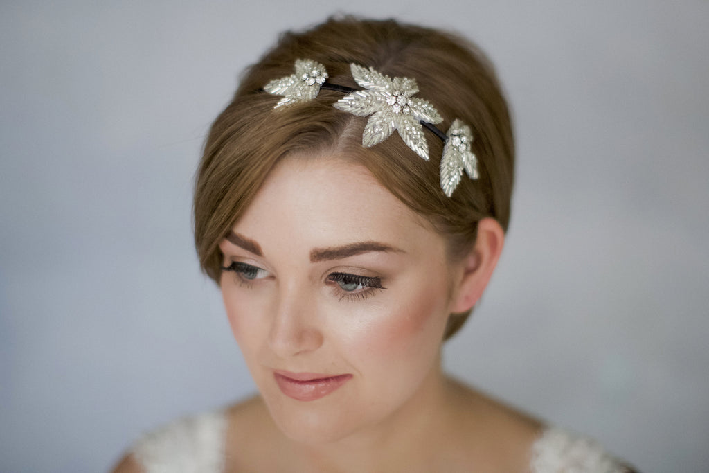 Flower headband for a bride with short hair