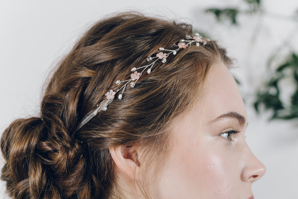 antique blush pink flower bridal headband