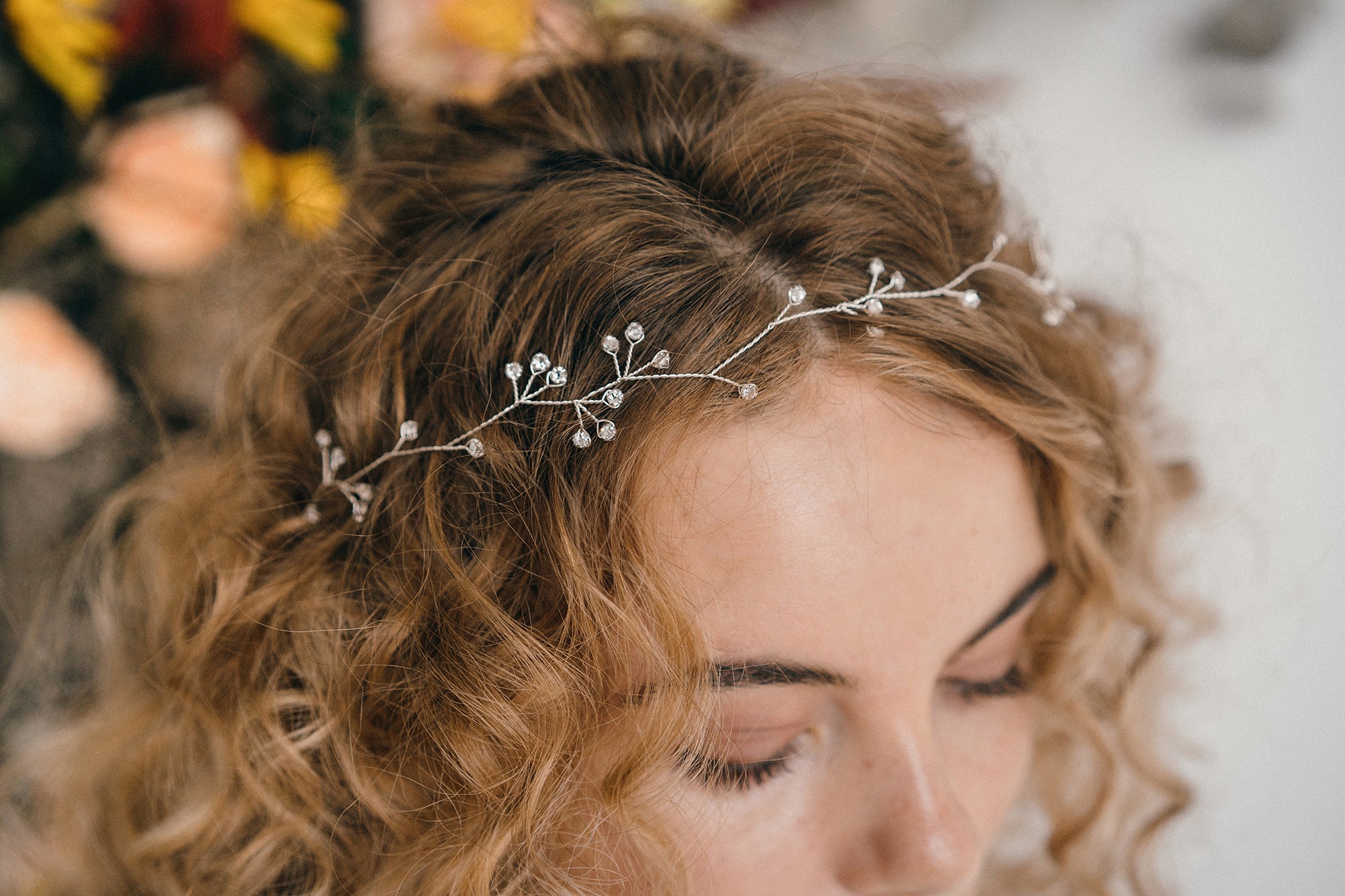 Delicate Swarovski crystal botanical tiara headband 