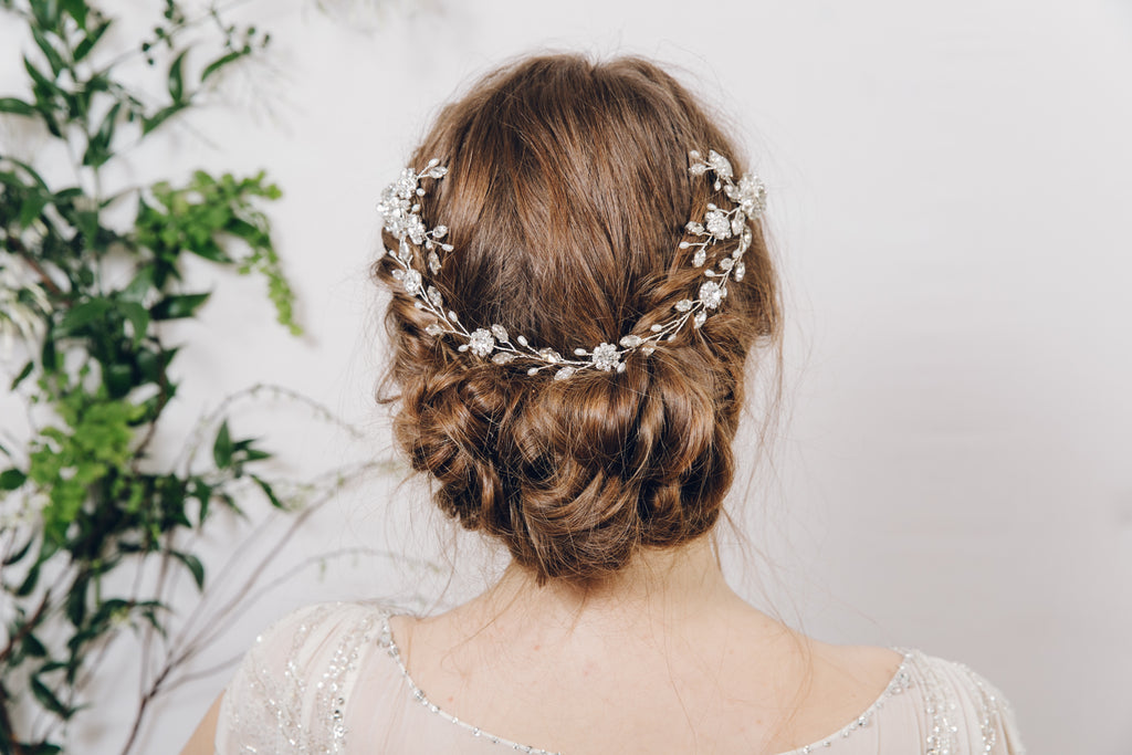 plaited up do with bridal hair vine comb