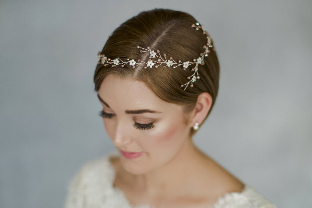 flower crown wedding circlet halo for a short hair bride