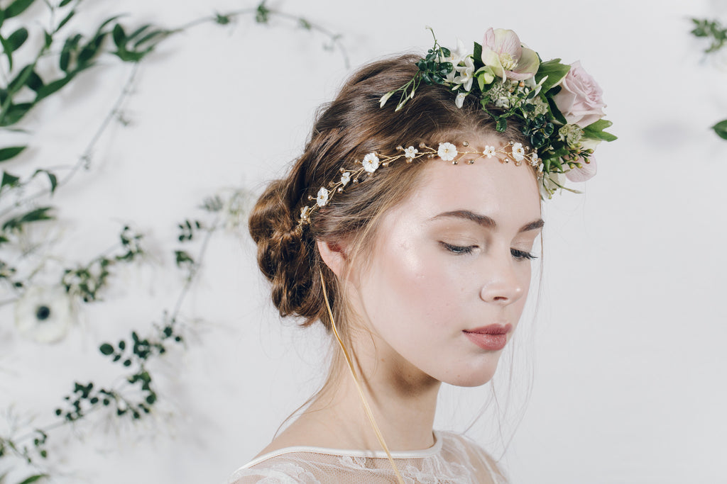 flower crown with jewellery wedding headband by Debbie Carlisle