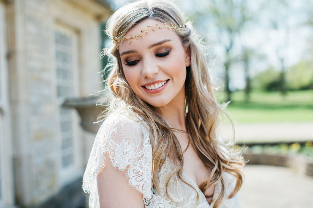 rustic gold wedding hair accessory halo 