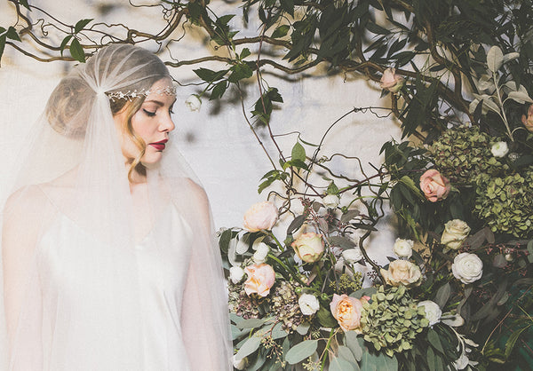 Isabella floral headband with Juliet Cap veil