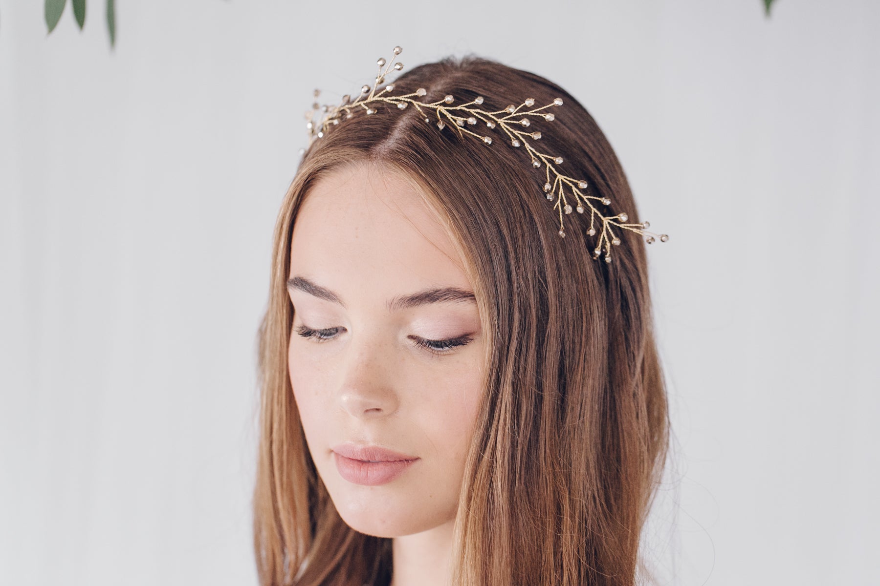 Gold rosemary twiggy branch ribbon tie hairvine tiara