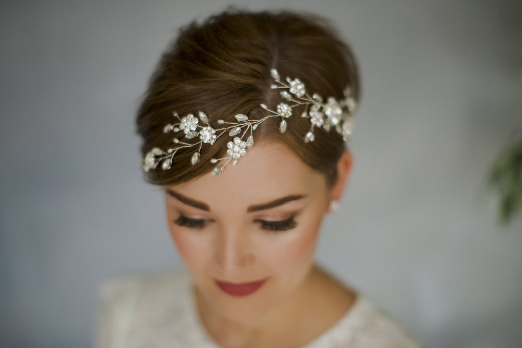 Crystal bridal hair accessory hair vine for short hair bride inspiration