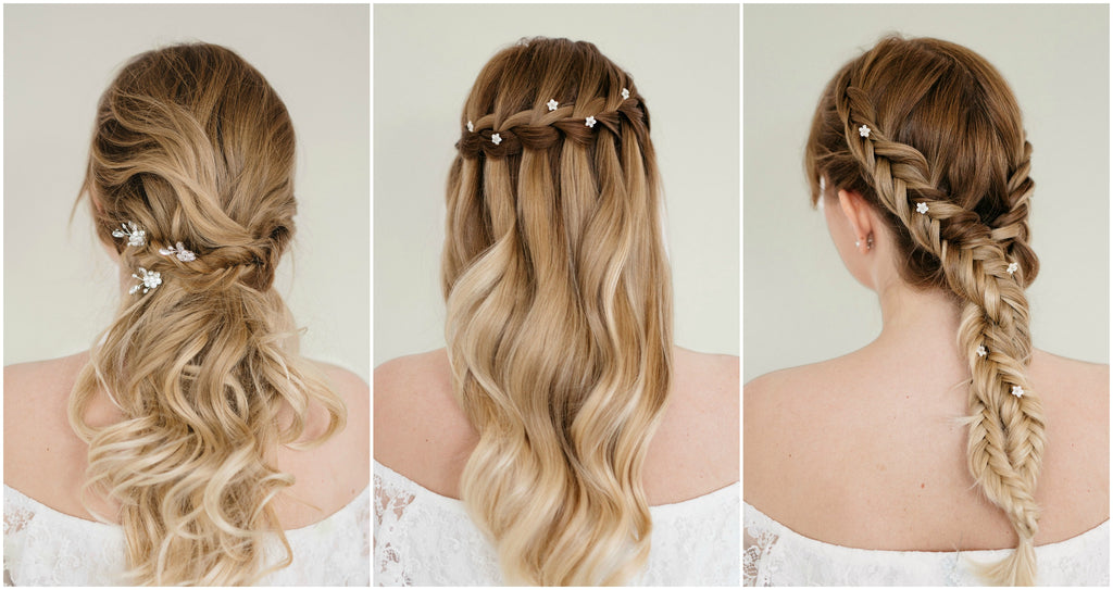 hair pins worked into waterfall plait half up do and dutch braid 