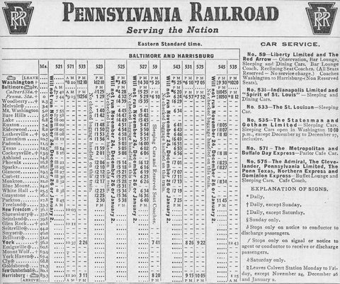 Pennsylvania Railroad time tables