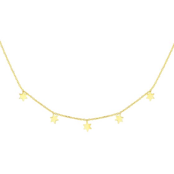 14K Yellow Gold Delicate Multi Star Charm Necklace
