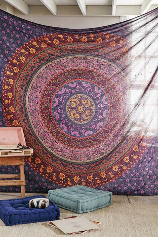 Plum and Bow Medallion Tapestry by Jaipur Handloom