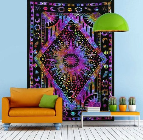 Purple Tie Dye Sun and moon tapestry by Jaipur Handloom