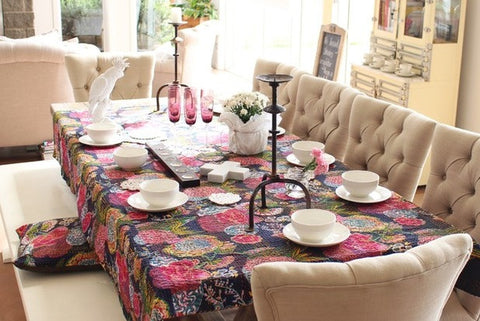 black floral kantha table cloth