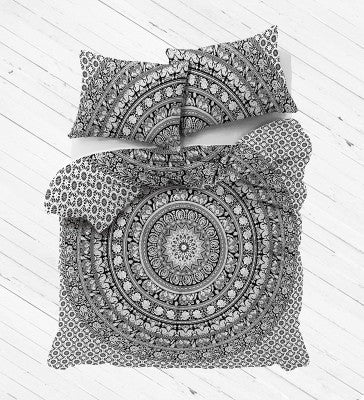 Black and white elephant Mandala Duvet Cover set with pillows for Dorm room College Decor