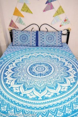 Blue Mandala Duvet Cover set with pillows for Dorm room College Decor