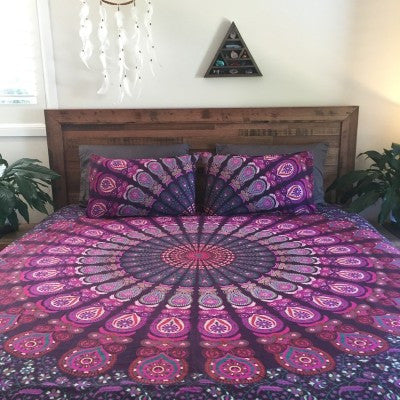 Purple Medallion Mandala Duvet Cover set with pillows for Dorm room College Decor