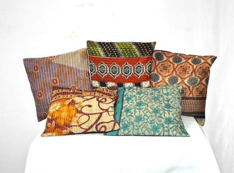 decorative kantha throw pillows - jaipur handloom