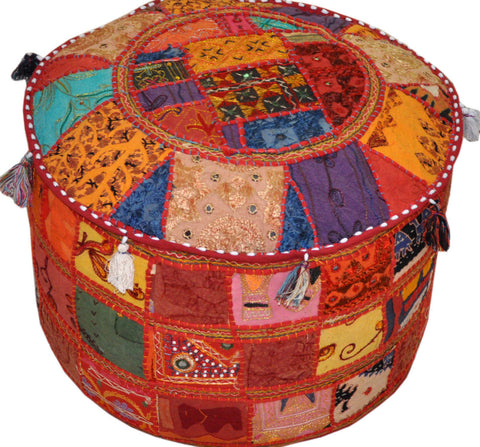 indian patchwork ottoman pouf - jaipur handloom