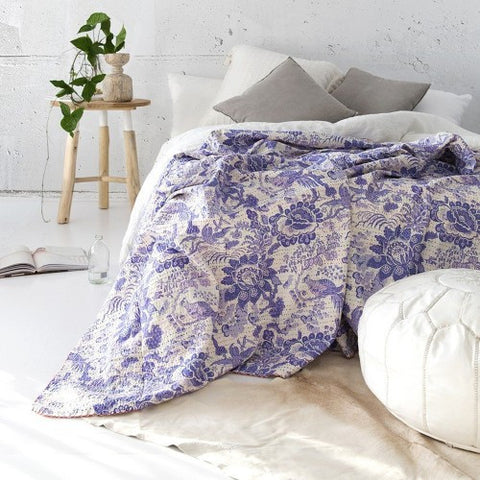 purple floral queen kantha quilt