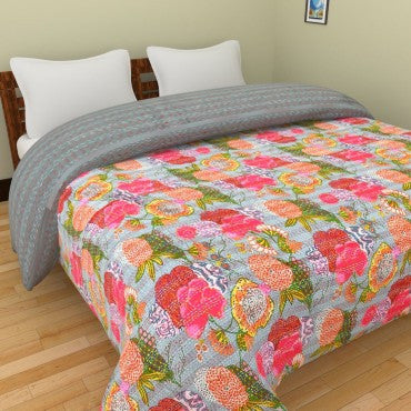 Sea blue floral kantha bedspread