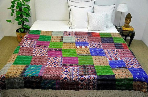 silk sari kantha throw