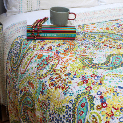 white paisley kantha throw