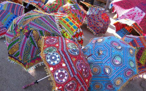 5 Pc Lot Antique Vintage Sun Shade Umbrella Indian Hand Embroidered Parasol Art 
