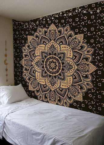 Indian Black & White Flower Mandala Wall Hanging Queen Tapestry Bedding Throw