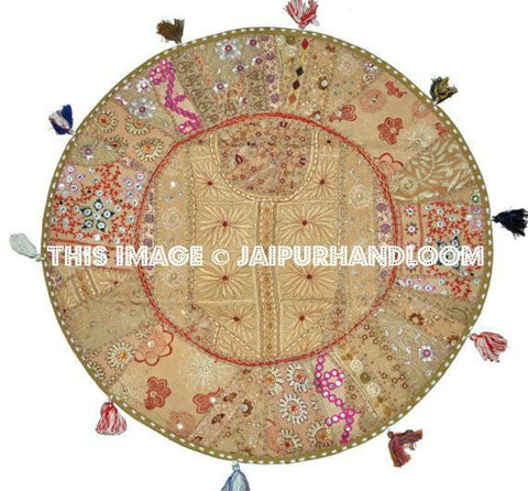 32" Floor Cushion Round Cover Pillow Indian Handmade Black Patchwork Home Decor