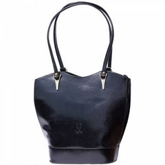 Alive With Style 'Greta' Italian Leather Shoulder Bag/Convertible Backpack in Black-Dark Blue/Brown-Red/Black