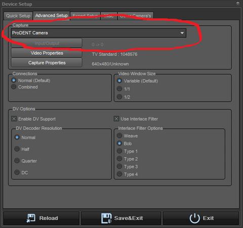 examine Pro setting for prodent camera