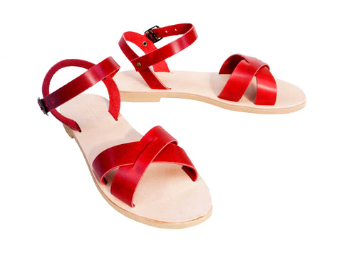 Casual leather sandals in red